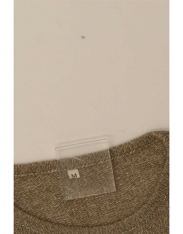 Vintage Damen Pullover mit grafischem Rundhalsausschnitt, Gr. 12, mittleres Khaki