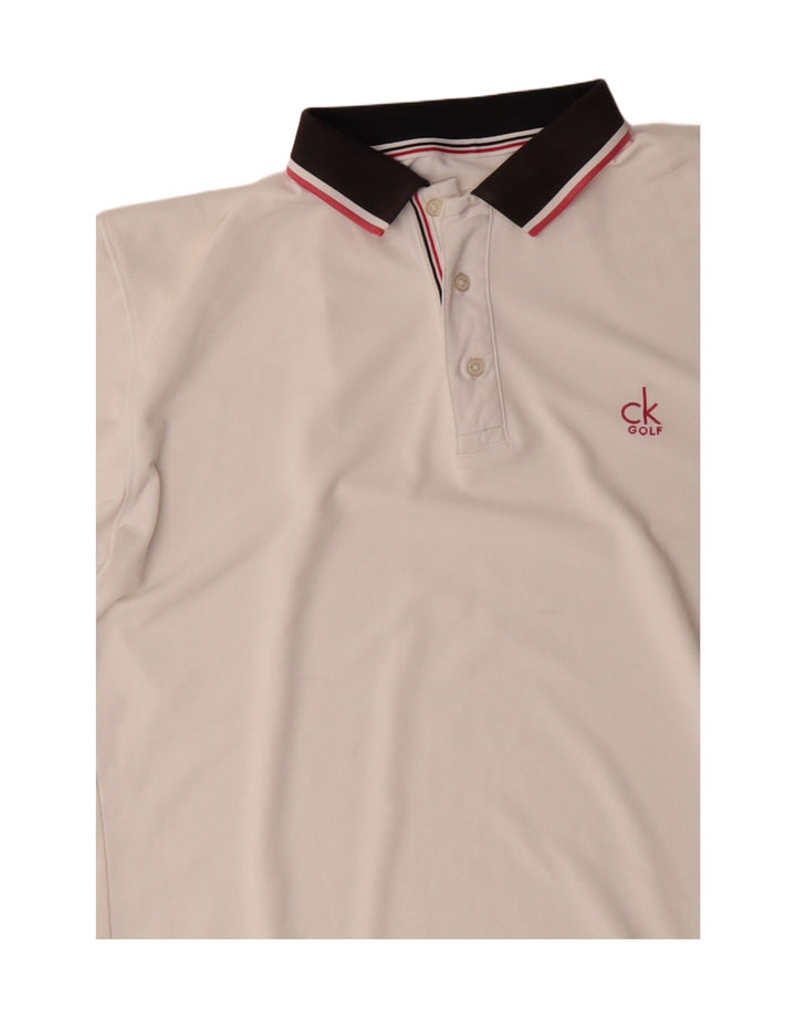 CALVIN KLEIN Herren-Golf-Poloshirt, großes weißes Farbblock-Polyester