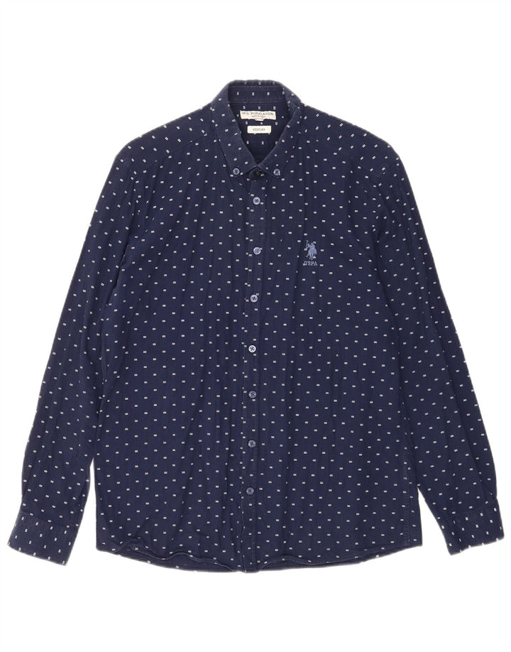U.S. Polo Assn. Herren-Hemd mit normaler Passform, Mittelblau gepunktete Baumwolle
