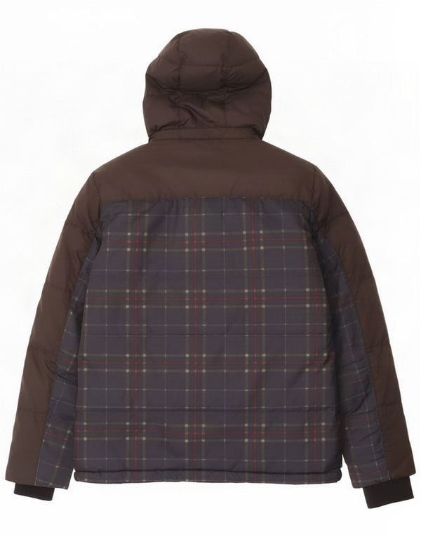 Superdry Herren-Jacke mit Kapuze, UK 42 XL, braun kariertes Nylon