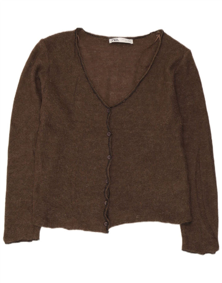 Zara Damen Crop Cardigan Pullover UK 10 Small Braun Polyamid
