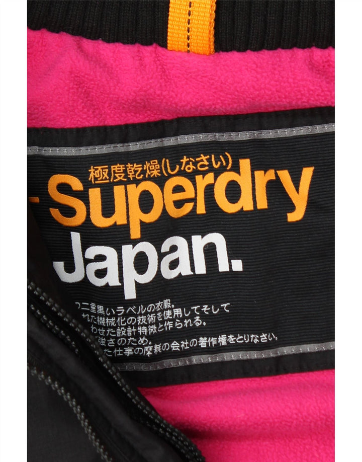 Superdry Damen-Windbreakerjacke mit Kapuze, UK 14, Größe L, schwarzes Nylon