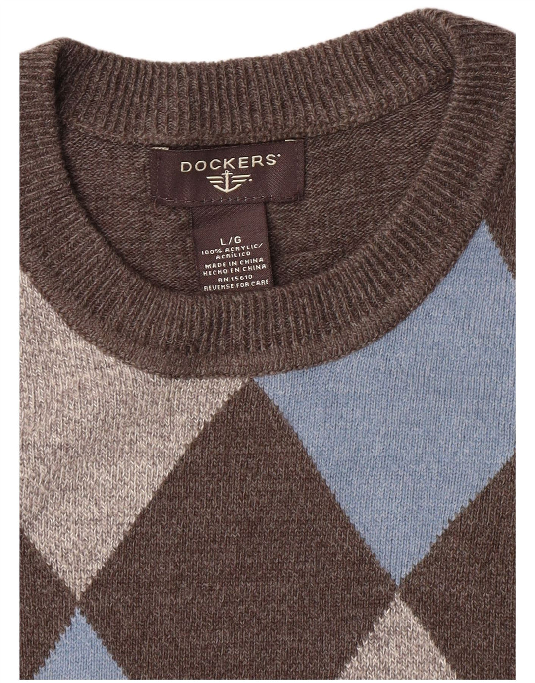 Dockers Herren-Pullover mit Rundhalsausschnitt, Größe L, Grau, Argyle/Diamant-Acryl