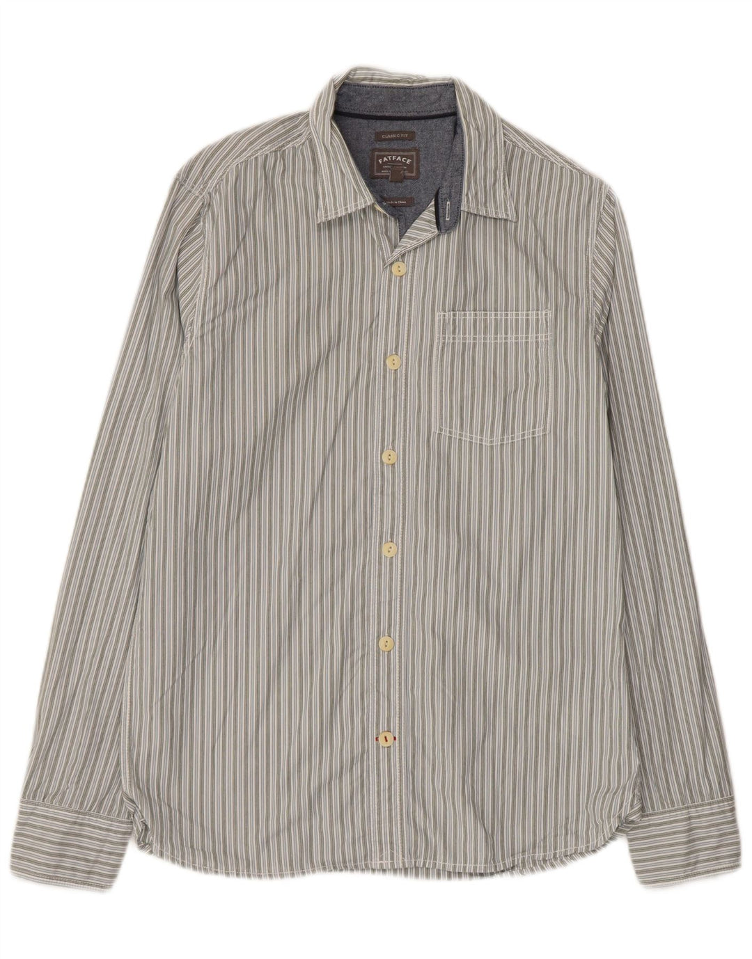 Fat Face Herren-Hemd mit klassischer Passform, klein, grau gestreift, Baumwolle