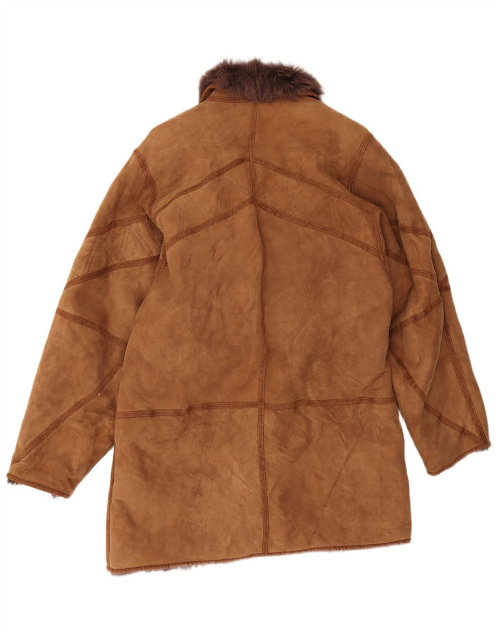 Vintage Damen Übergroßer Lammfellmantel IT 44 Mittelbeige