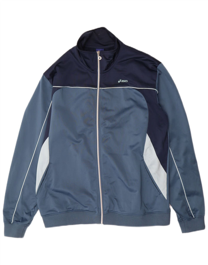 ASICS Mens Tracksuit Top Jacket 2XL Blue Colourblock Polyester