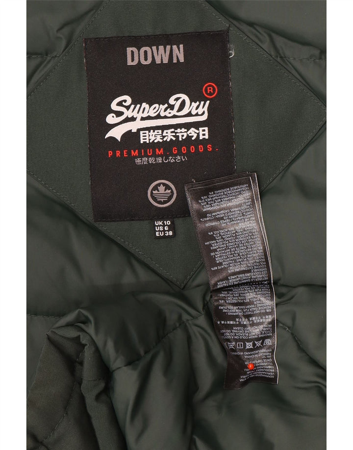 Superdry Wattierter Mantel mit Kapuze für Damen, UK 10, Größe S, grünes Nylon