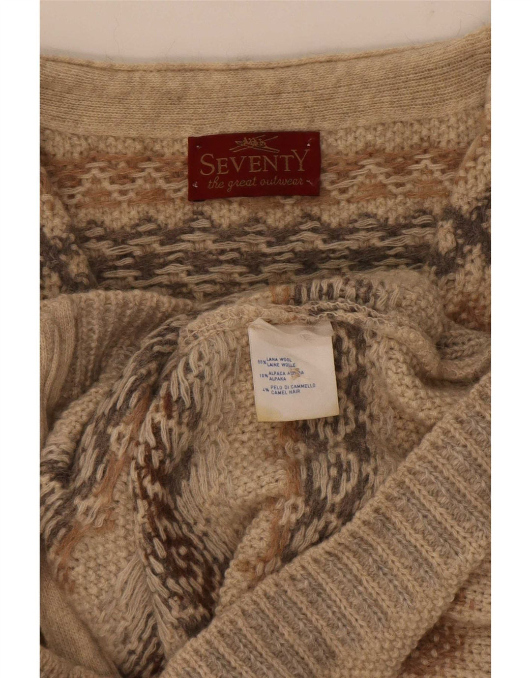 Ärmelloser Herren-Cardigan von Seventy, groß, beige, geometrische Wolle