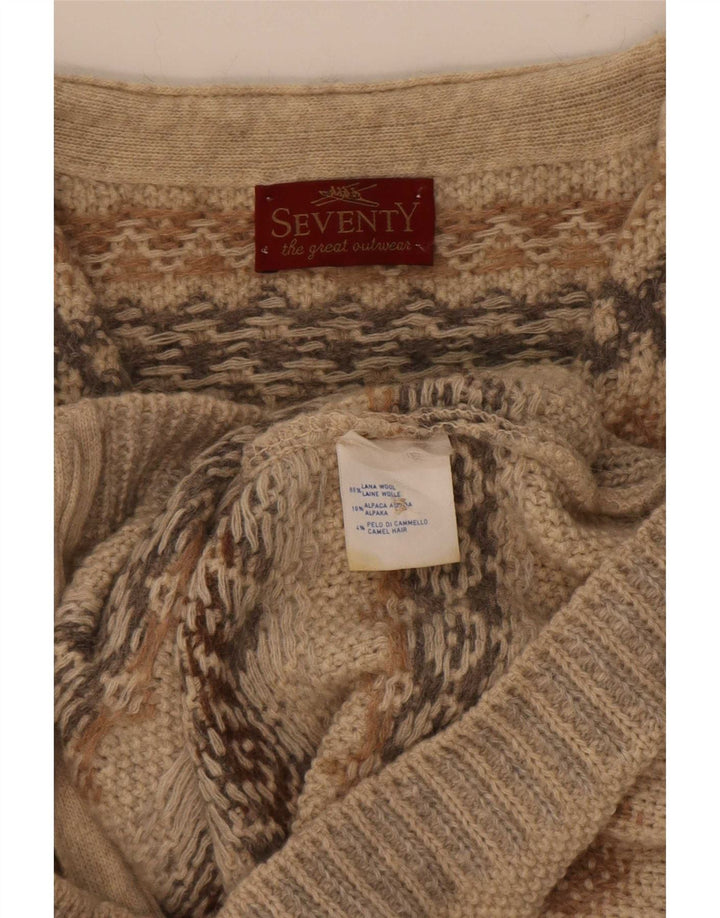 Ärmelloser Herren-Cardigan von Seventy, groß, beige, geometrische Wolle