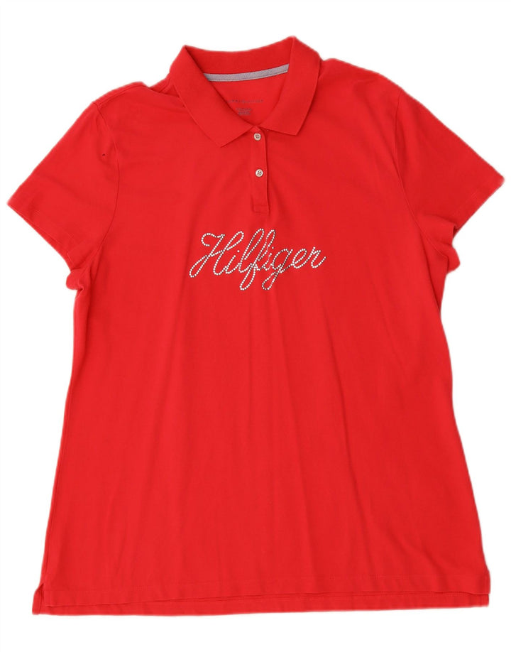 TOMMY HILFIGER Damen Grafik-Poloshirt UK 20 2XL Rote Baumwolle