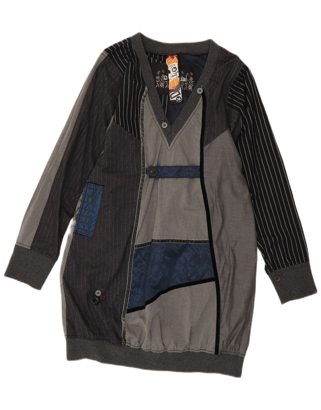 Desigual Damen Langarm-Blasenkleid EU 38 Mittelgrauer Farbblock
