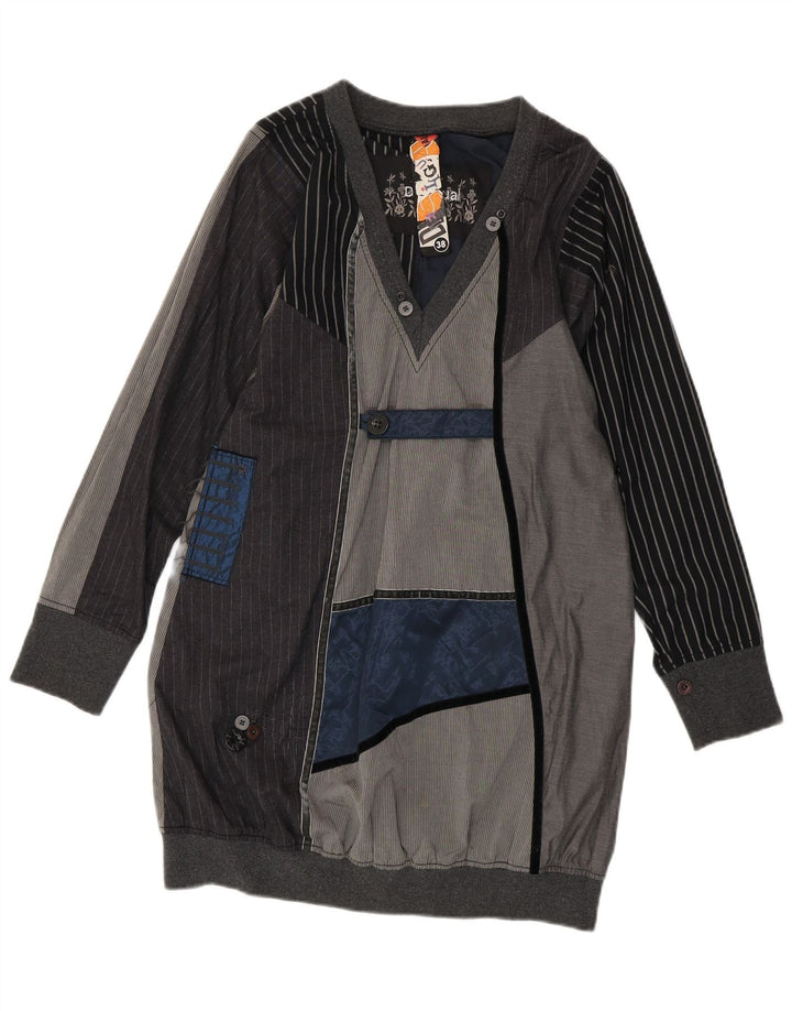 Desigual Damen Langarm-Blasenkleid EU 38 Mittelgrauer Farbblock
