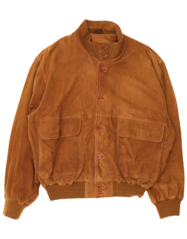 Vintage Herren Wildleder Bomberjacke IT 48 Mittelbraun