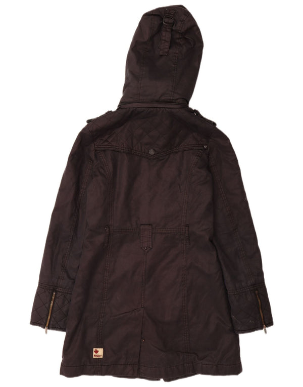 KHUJO Womens Military Hooded Parka Jacket UK 12 Medium Black Cotton