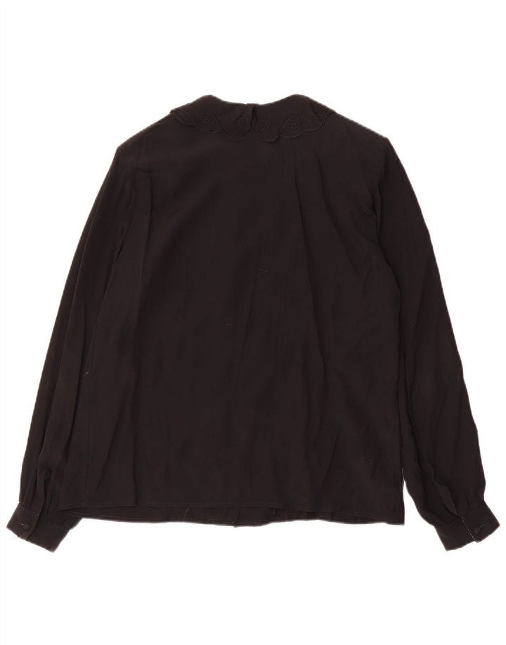 Vintage Damen Hemdbluse UK 12 Medium Schwarz Acetat