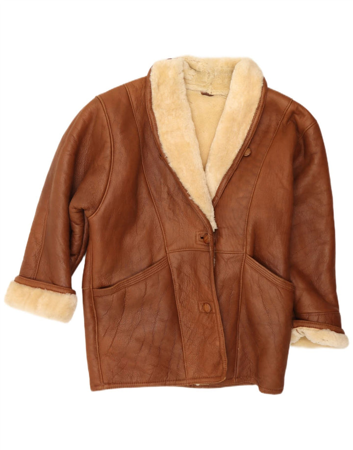 Vintage Damen Übergroße Lammfelljacke US 8 Mittelbraunes Leder