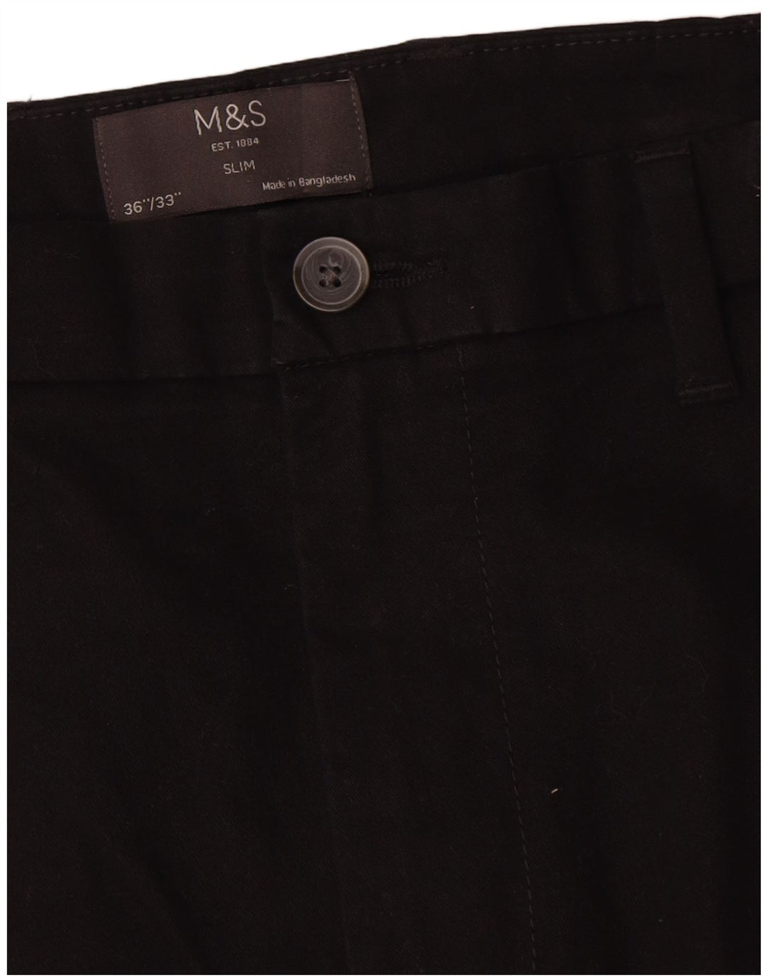 Marks & Spencer Slim Chino-Hose für Herren, W36, L33, schwarze Baumwolle