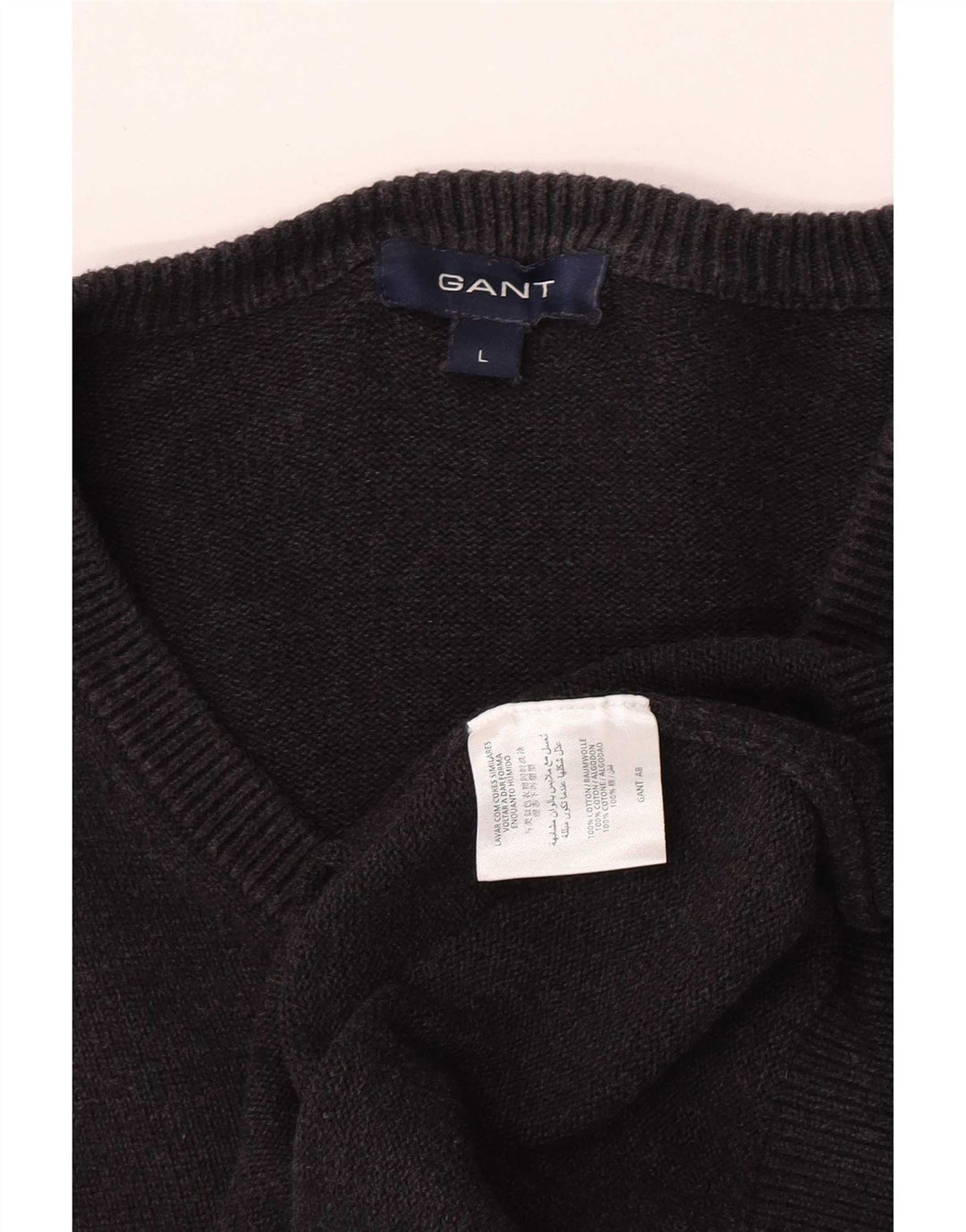Gant Herren-Pullover mit V-Ausschnitt, groß, aus grauer Baumwolle