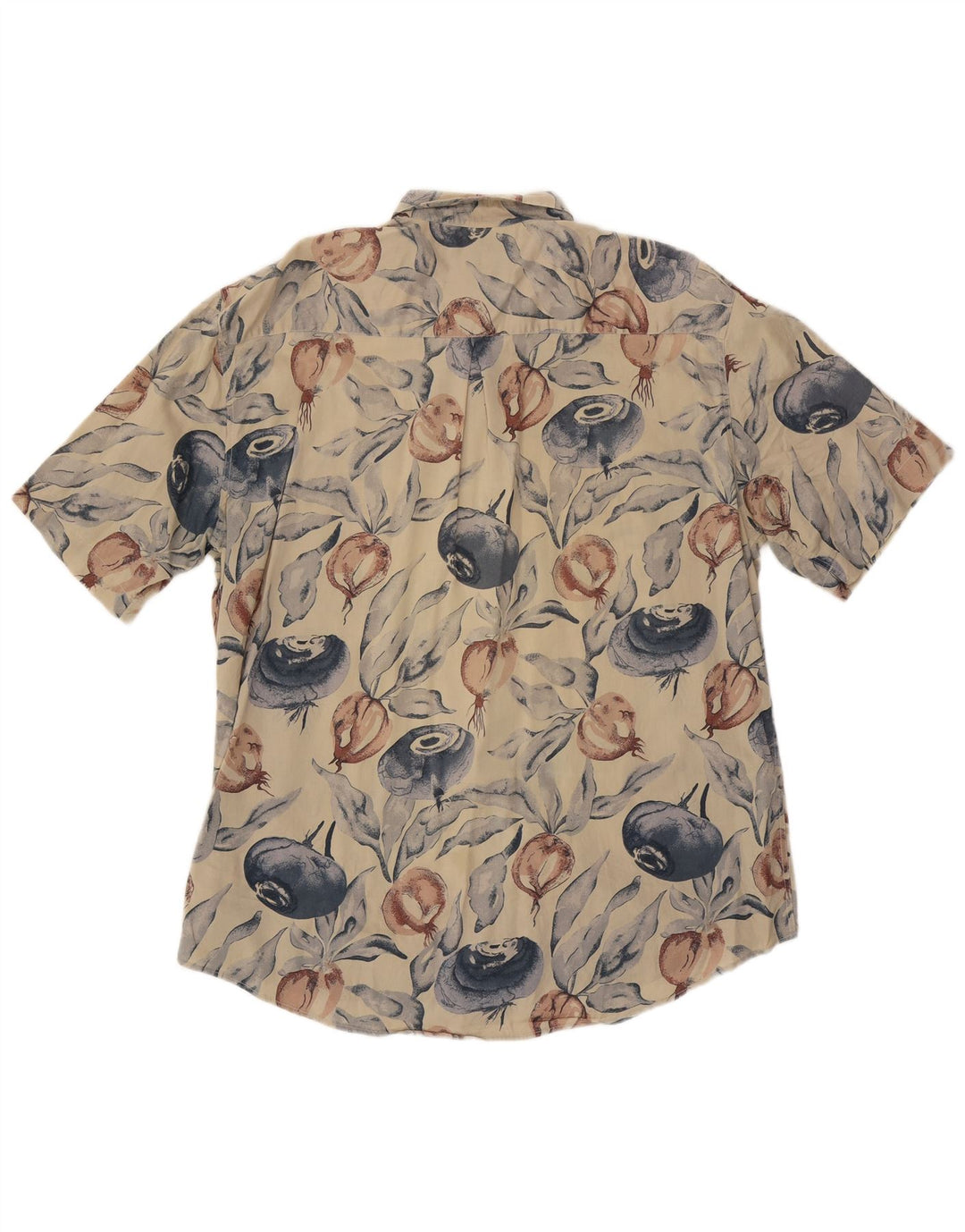 Vintage Herren-Kurzarmhemd mit abstraktem Muster, groß, beige Baumwolle