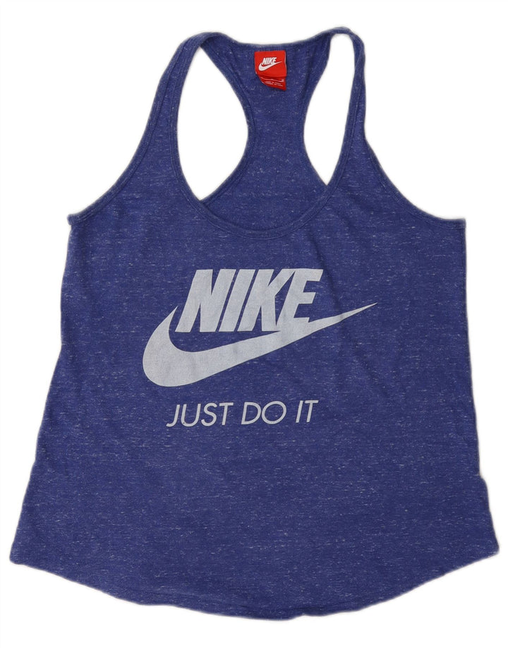 Nike Womens Graphic Vest Top UK 12 Medium Navy Blue Flecked Cotton