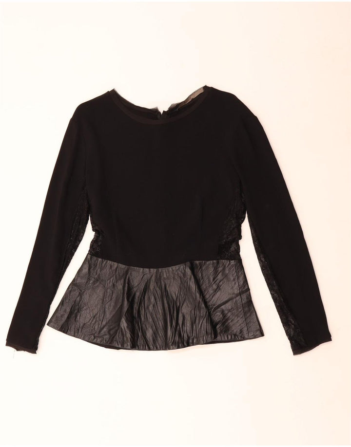 ZARA Womens Long Sleeve Blouse Top UK 14 Large Black Polyester