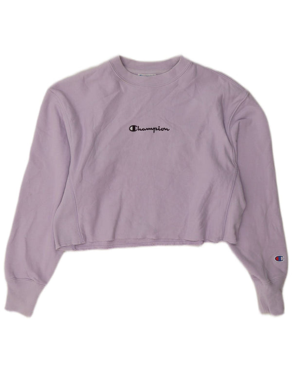 Champion Damen Crop Graphic Sweatshirt Pullover UK 6 XS Lila Baumwolle