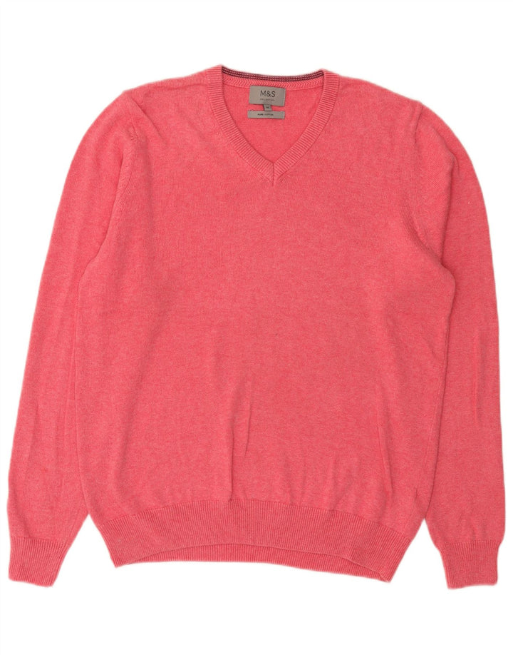 Marks & Spencer Herren-Pullover mit V-Ausschnitt aus mittelrosa Baumwolle