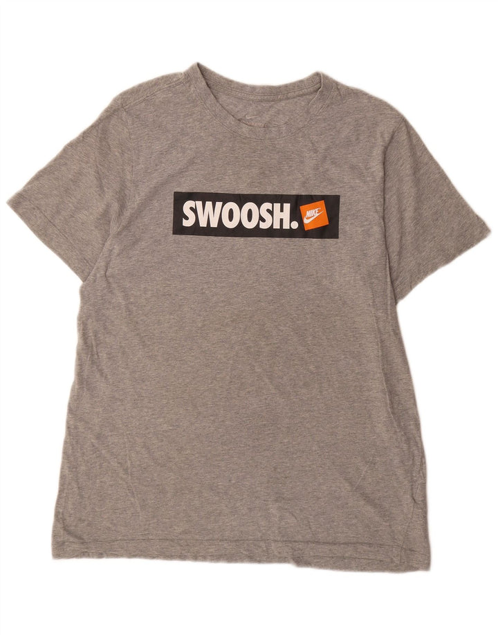 Nike Herren-T-Shirt mit Swoosh-Grafik, Größe L, aus grauer Baumwolle
