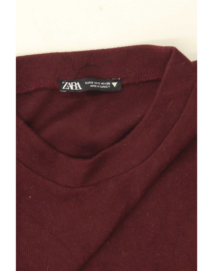 Zara Damen Crop Bluse Top UK 8 Small Burgund
