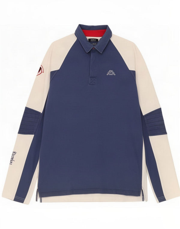 Kappa Herren Langarm-Poloshirt mit Grafik, XL, Marineblau, Farbblock-Baumwolle