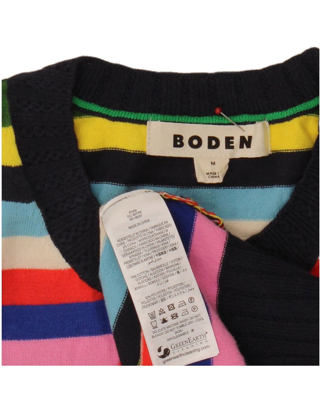 Boden Damen-Pullover mit Rundhalsausschnitt, Größe M, mehrfarbig, gestreift, UK 14