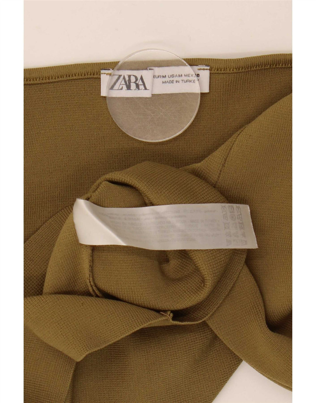 Zara Damen Crop Top Langarm UK 12 Medium Khaki Polyester