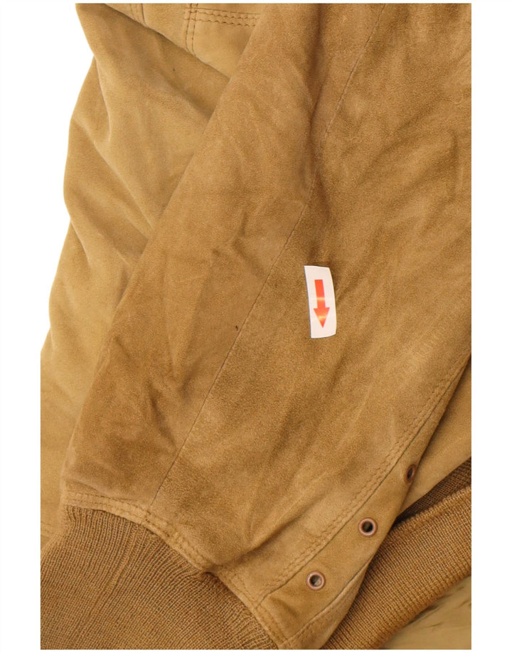 Gianni Versace Damen Bomberjacke aus Wildleder mit lockerer Passform, UK 38, Mittelbeige