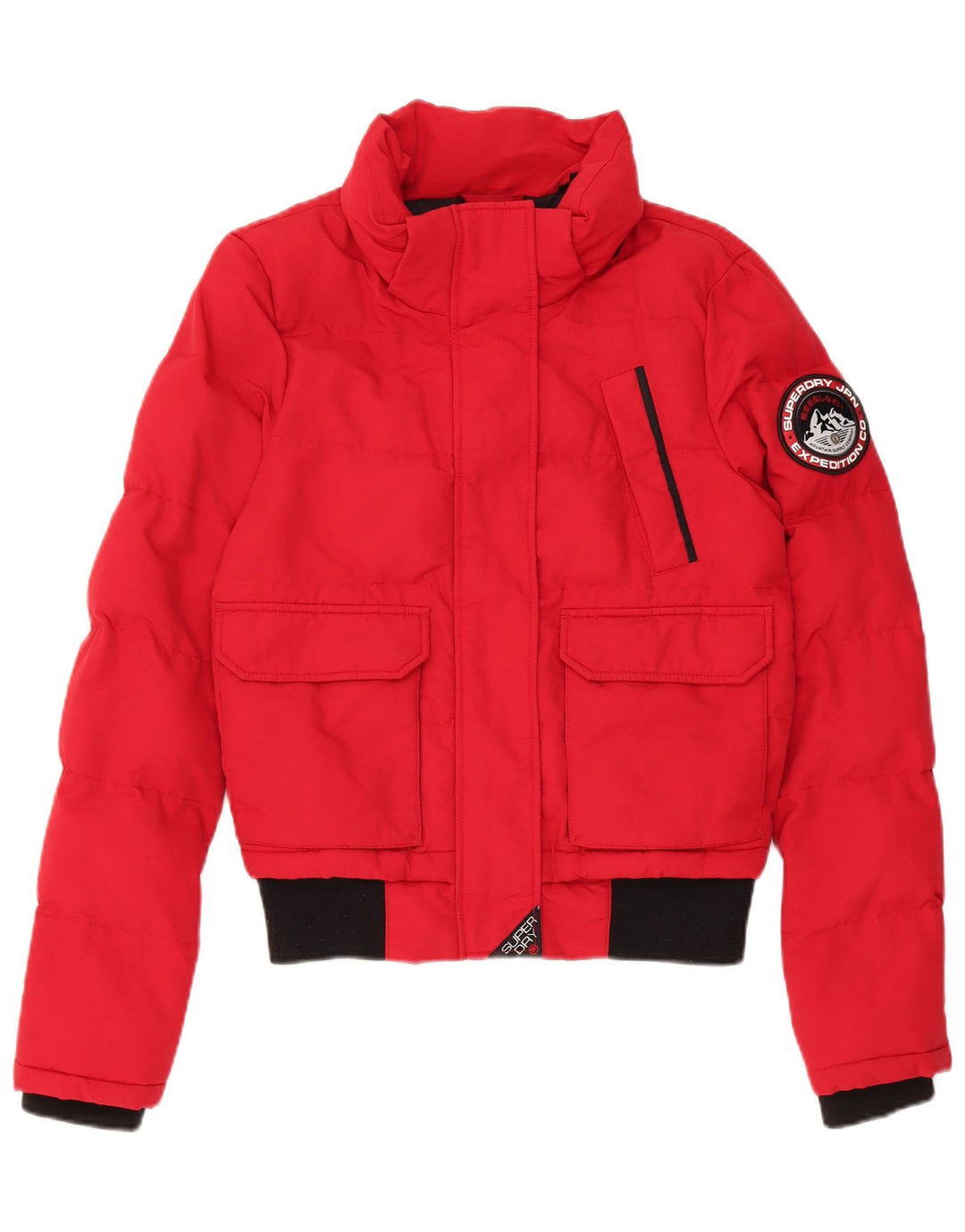 Superdry Damen Übergroße wattierte Jacke, UK 8 Small, rotes Colourblock-Nylon