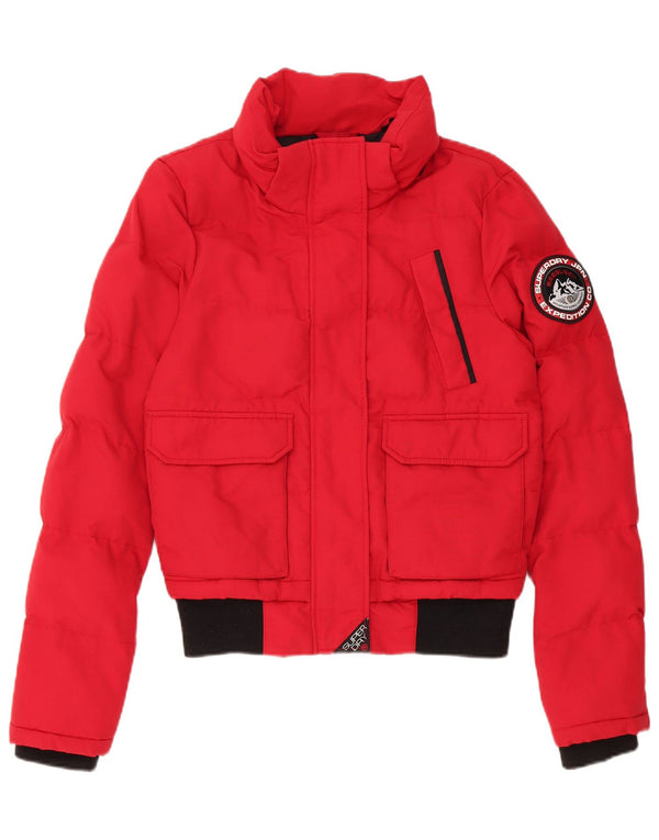 Superdry Damen Übergroße wattierte Jacke, UK 8 Small, rotes Colourblock-Nylon