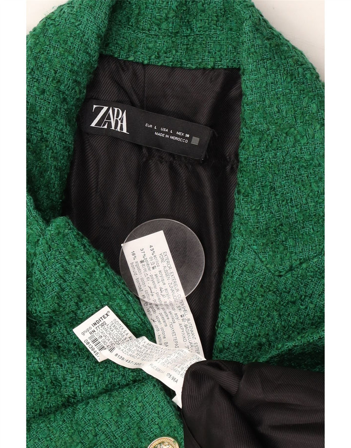 Zara Damen 1-Knopf-Blazer-Jacke, UK 16, großes grünes Acryl