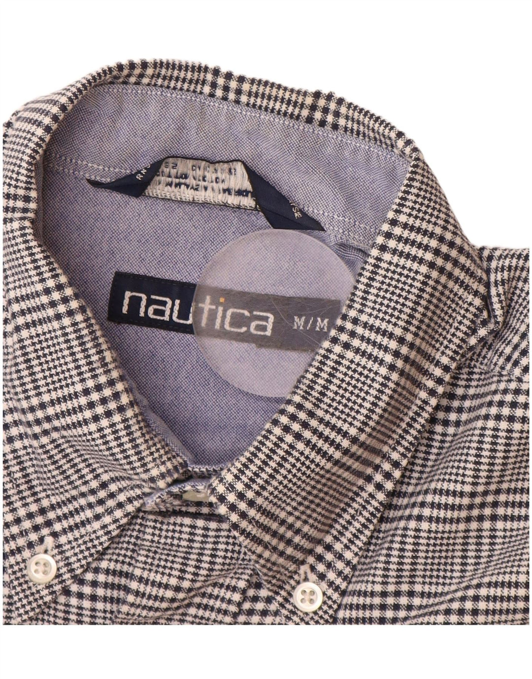NAUTICA Herren-Flanellhemd aus mittelblauer Hahnentritt-Baumwolle in Marineblau