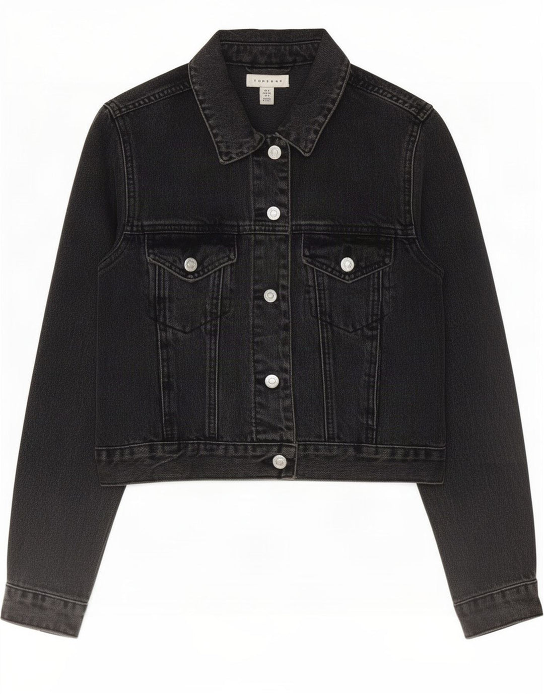 Topshop Damen Crop Denim Jacke UK 8 Small Schwarze Baumwolle