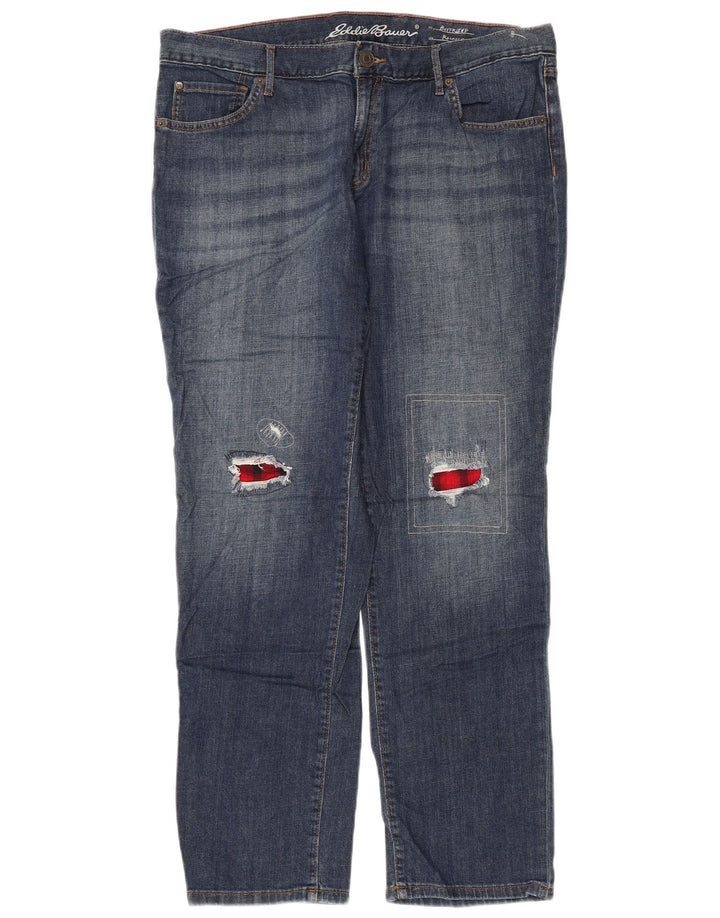 EDDIE BAUER Damen Boyfriend Distressed Straight Jeans W36 L30 Blau