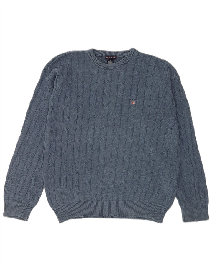Gant Herren-Pullover mit Rundhalsausschnitt, groß, aus blauer Baumwolle