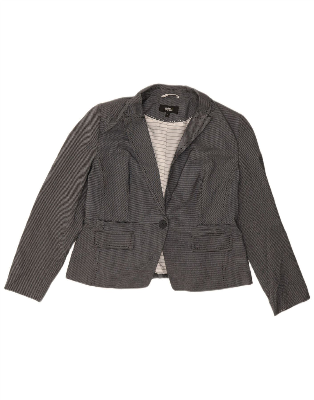Marks & Spencer Damen-Blazer mit 1 Knopf, UK 14, mittelgrau kariert