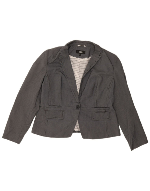 Marks & Spencer Damen-Blazer mit 1 Knopf, UK 14, mittelgrau kariert