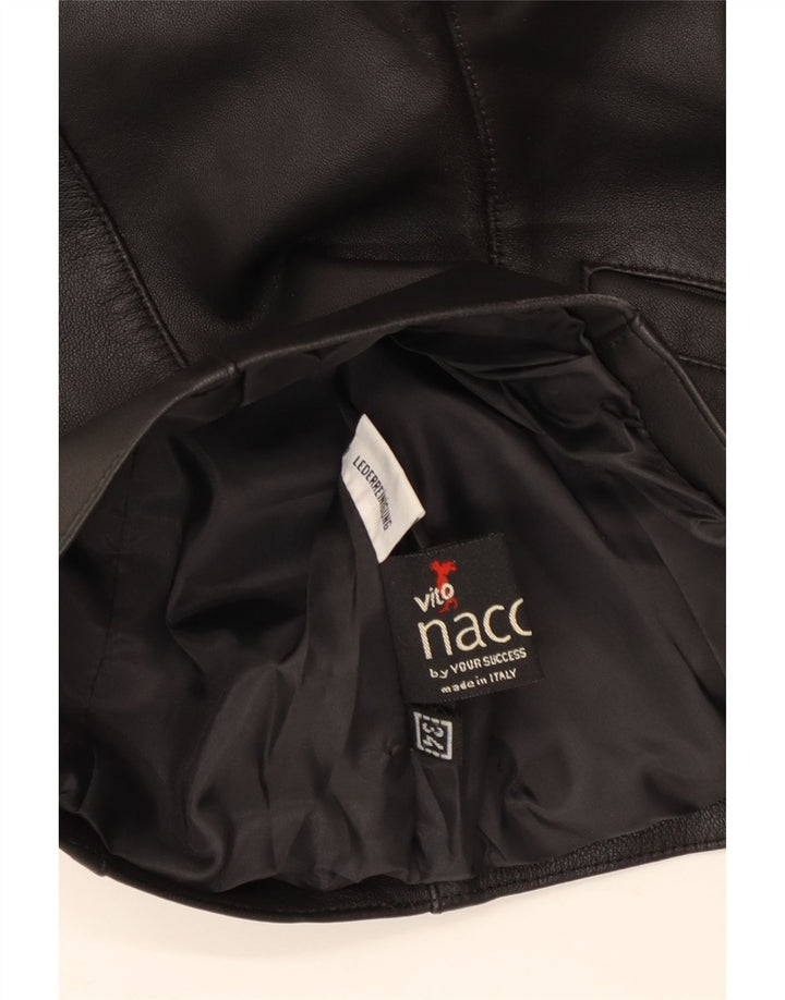 VINTAGE Damen Lederweste EU 34 XS Schwarzes Leder