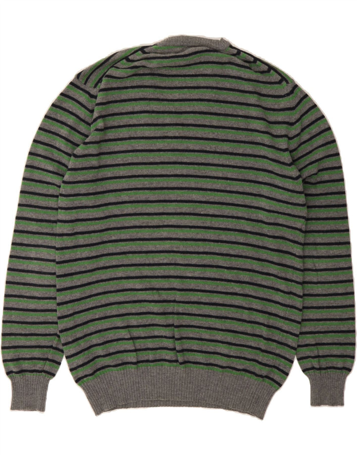ZARA Mens V-Neck Jumper Sweater XL Grey Striped Wool Vintage Zara and Second-Hand Zara from Messina Hembry 