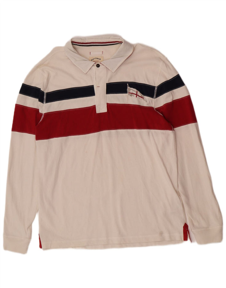 Fat Face Herren-Langarm-Rugby-Poloshirt, groß, gebrochenes Weiß, Farbblock