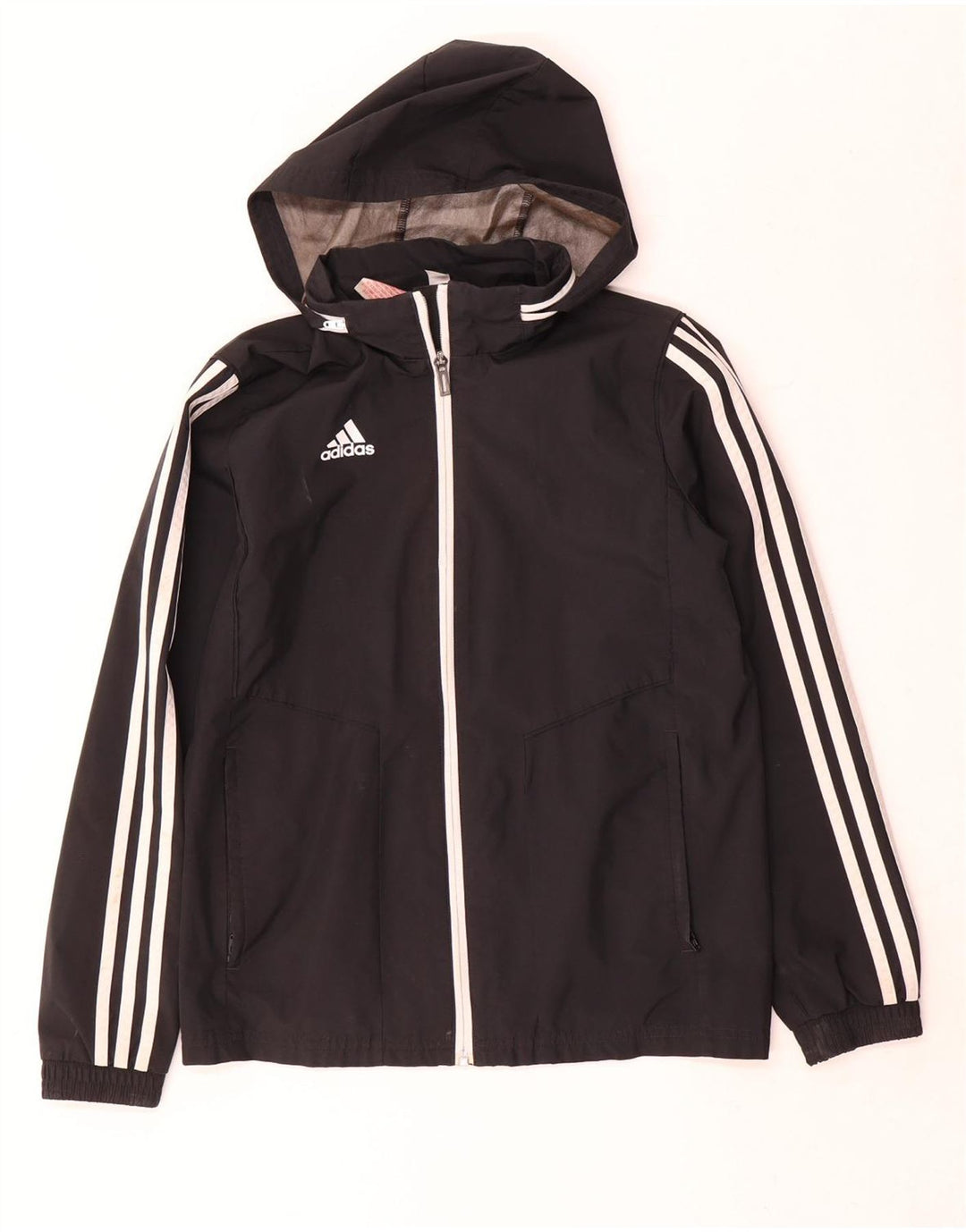 Adidas Regenjacke mit Kapuze für Jungen, 11–12 Jahre, schwarzes Polyester