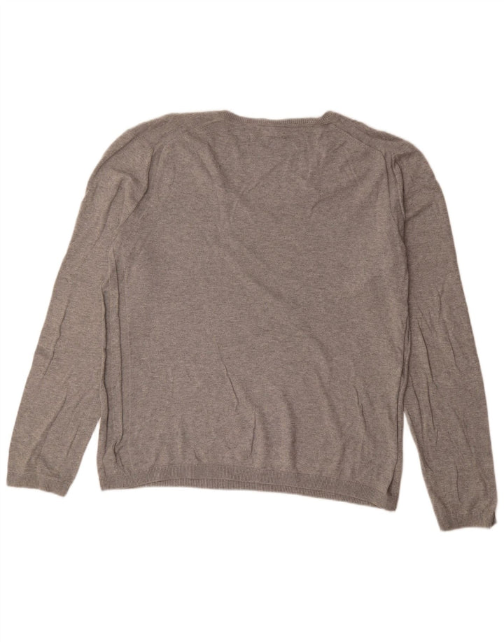 Gap Herren-Pullover mit V-Ausschnitt, groß, aus grauer Baumwolle