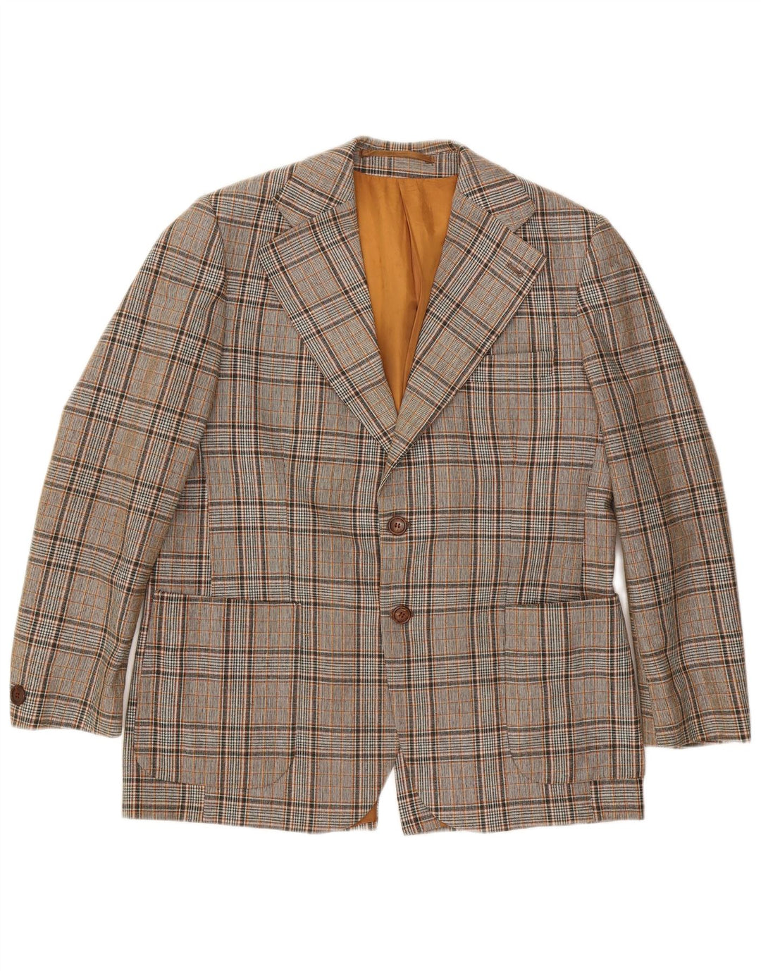 VINTAGE Herren-Blazer mit 2 Knöpfen, UK 40, großes grau kariertes Polyester