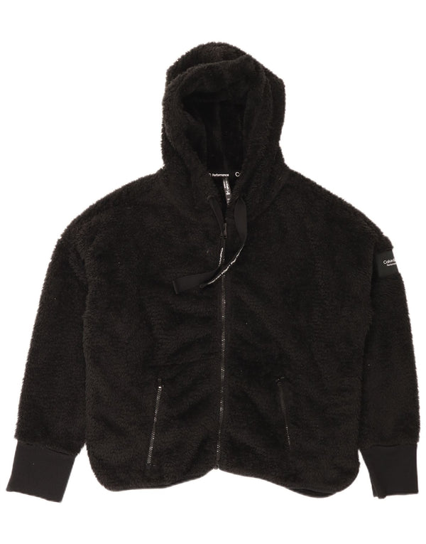Calvin Klein Damen-Fleecejacke mit Kapuze, übergroß, UK 18, XL, Schwarz, Polyester