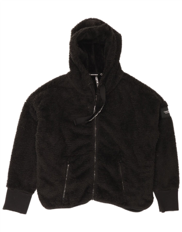 Calvin Klein Damen-Fleecejacke mit Kapuze, übergroß, UK 18, XL, Schwarz, Polyester